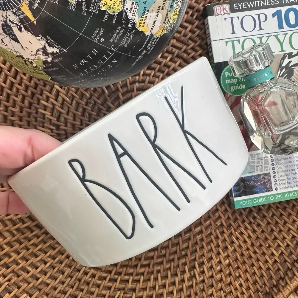 Rae Dunn by Magenta White “BARK” Pet Food or Water 6” Ceramic Bowl